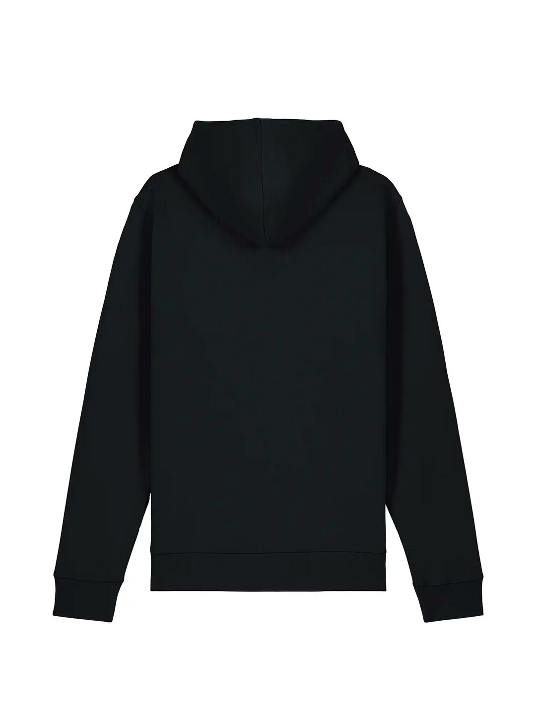 Rückseite eines schwarzen NORRGANIC Hoodies.